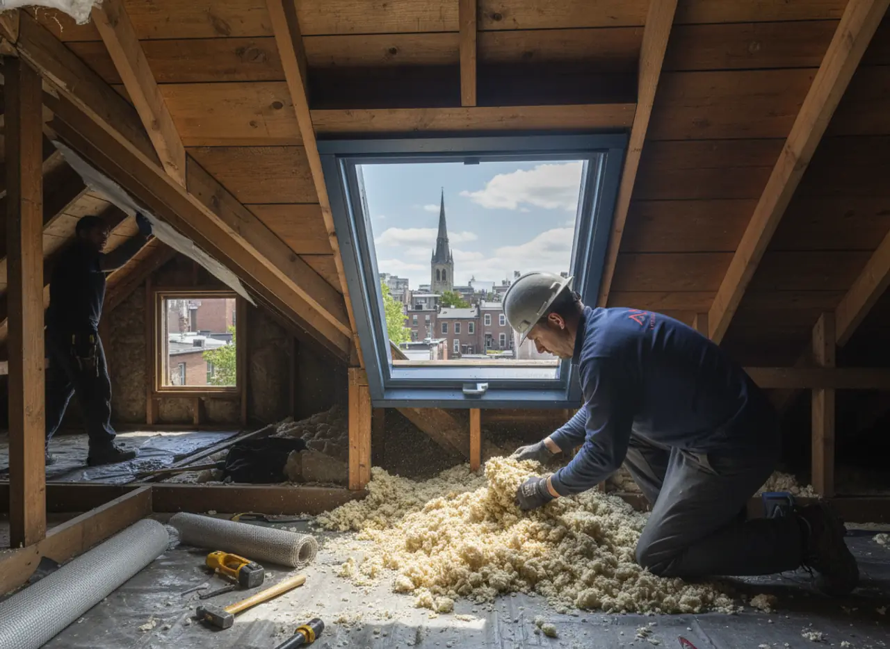 Close-up of a well-ventilated attic space showing insulation and proper airflow in Williamsburg.