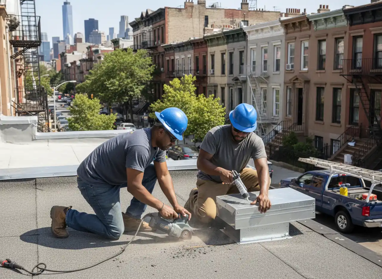 Residential roof in Bedford-Stuyvesant with visible attic vents