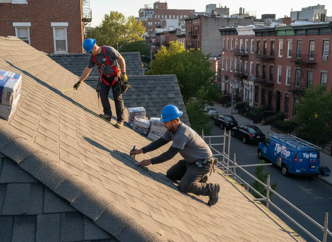 A newly installed shingle roof on a charming East Williamsburg home, showing thorough detail and...