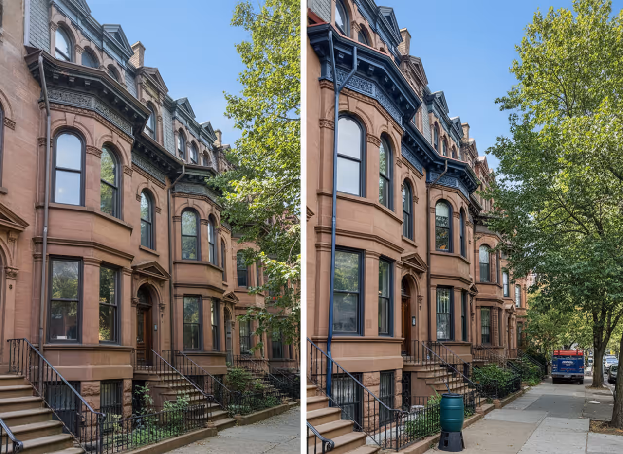 Before and after: East Williamsburg home with damaged gutters replaced by efficient new ones from TipTop Roofing.