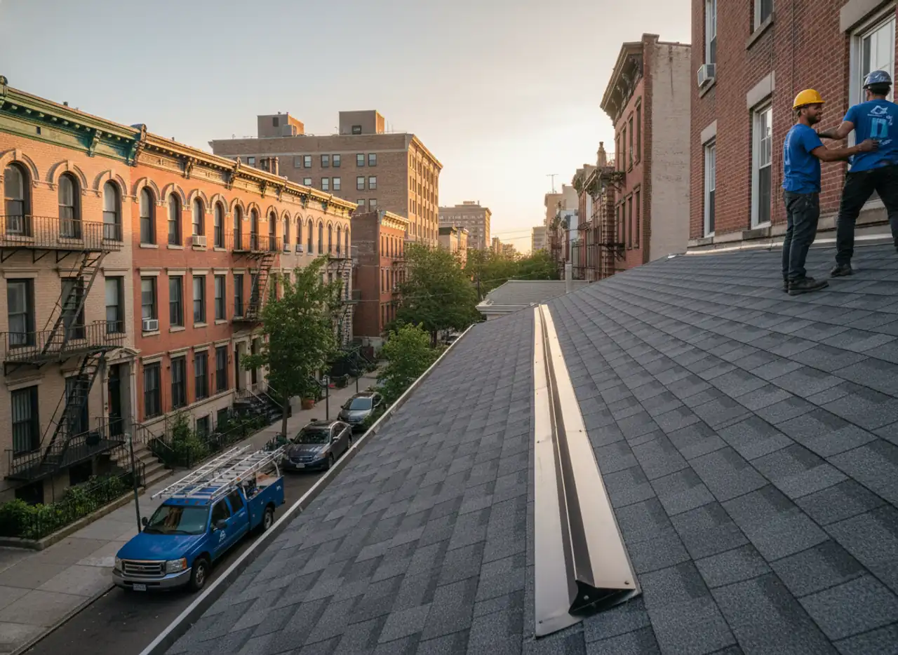 Newly installed ridge vent system on a residential roof in Williamsburg, showing improved attic airflow