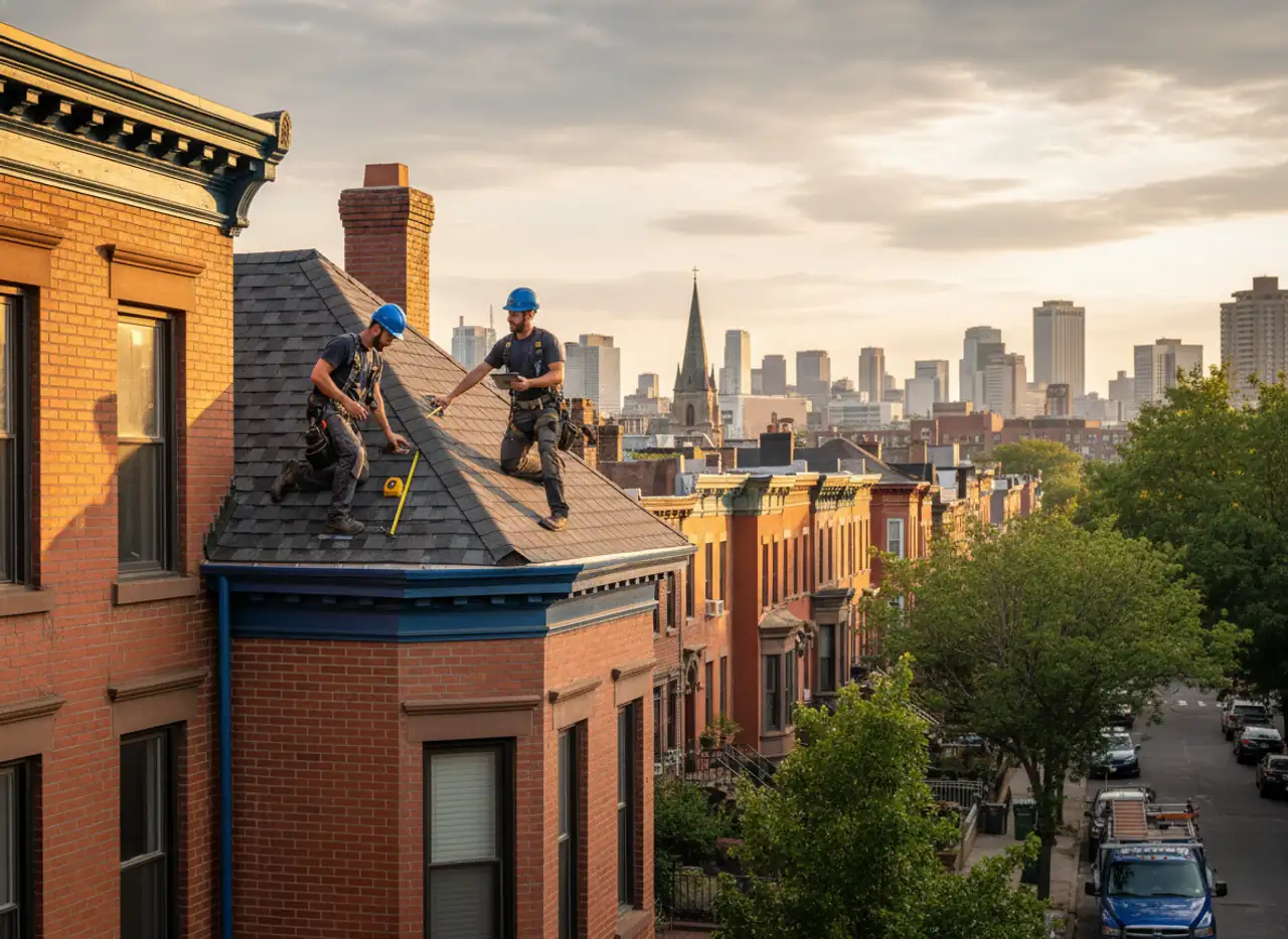 Team of TipTop Roofing Williamsburg performing final checks on a residential roof installation...