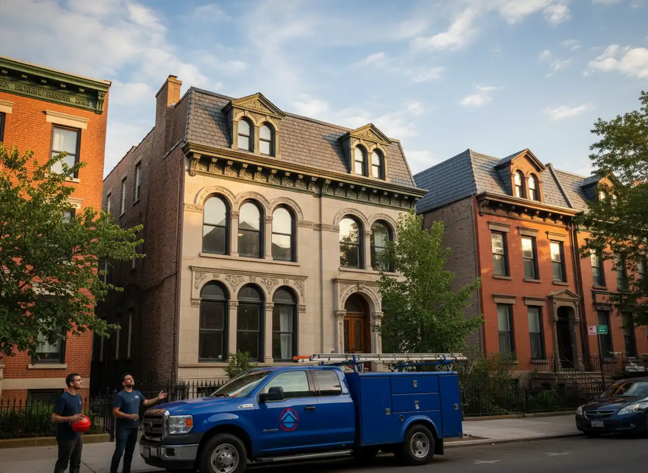 TipTop Roofing team installing new shingles on a residential roof in Greenpoint.