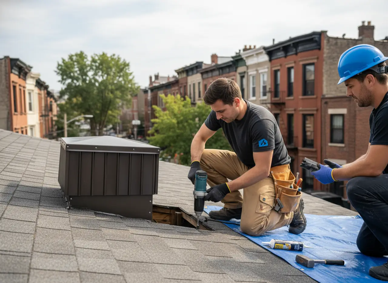Roofer installing a new roof vent, demonstrating professional attic venting installation.