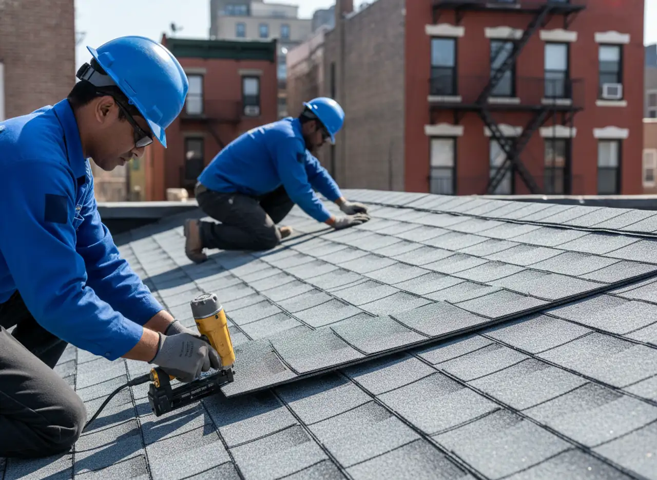 Close-up of a new, durable shingle roof, highlighting the quality of materials used for replacement.