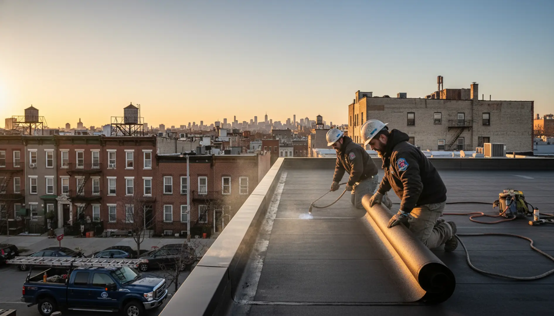 Modern flat roof installation on a commercial building in Bedford-Stuyvesant by skilled Brooklyn...