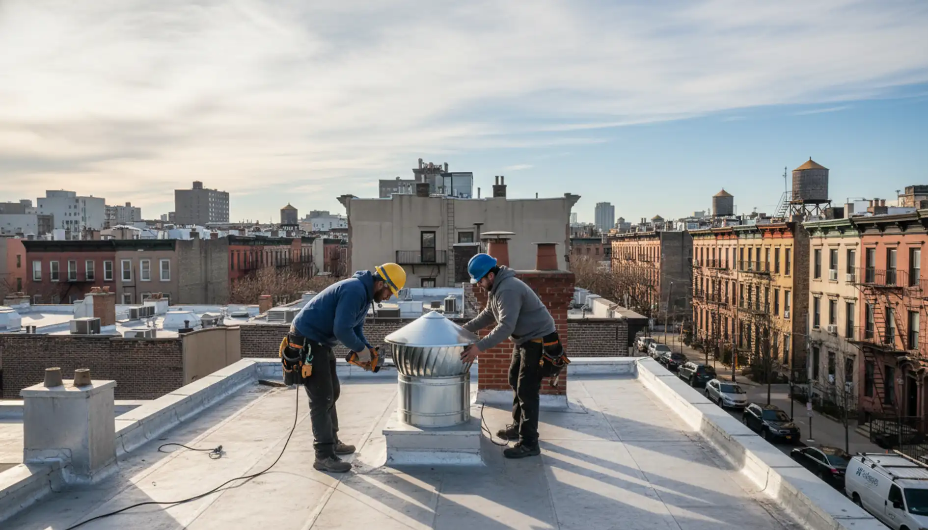 Roof with newly installed loft ventilation system in Bedford-Stuyvesant