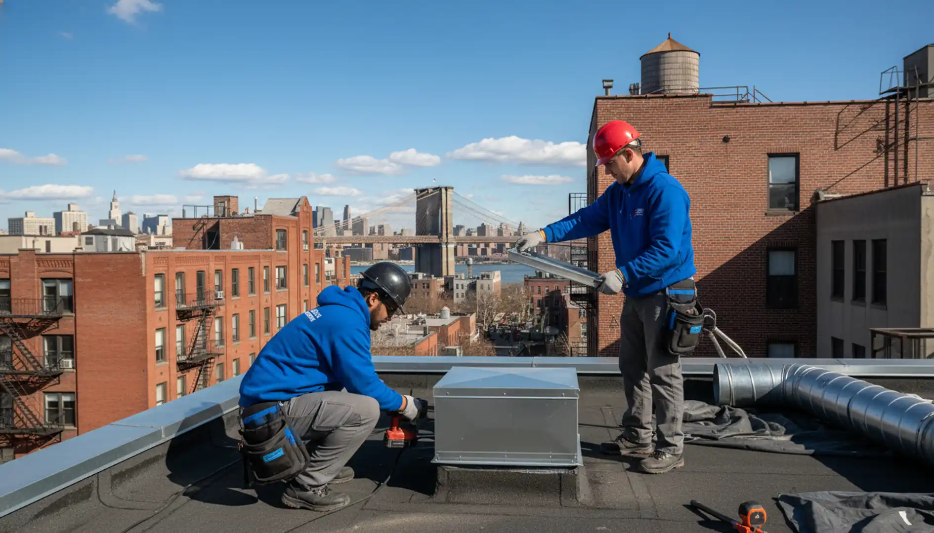 Roof with new loft ventilation system against a clear Williamsburg sky