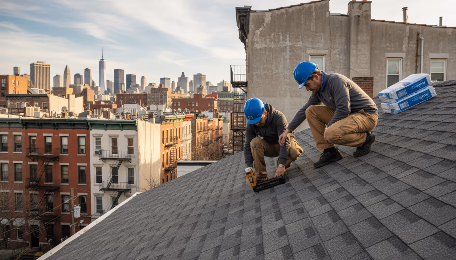A newly installed residential roof in East Williamsburg, showing clean lines and durable shingles.