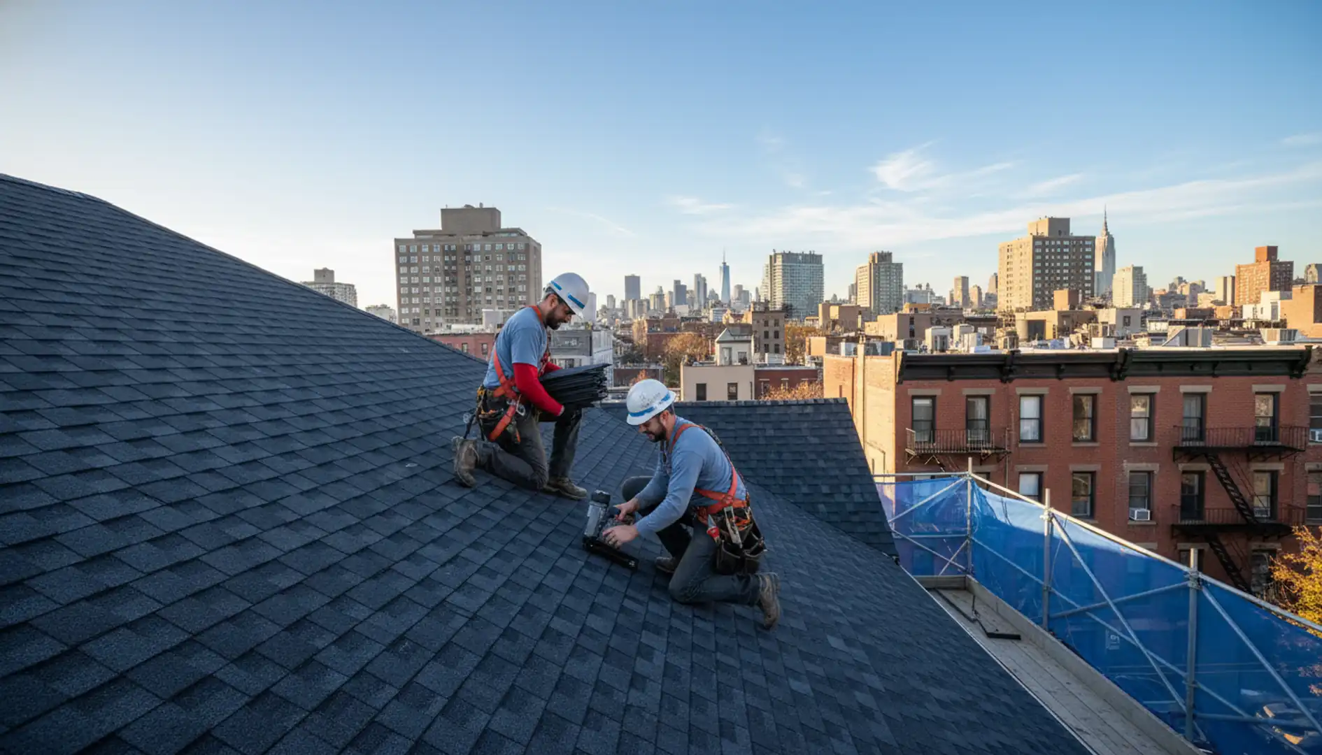 Newly installed shingle roof on a home in Williamsburg, Brooklyn, showcasing quality roof...