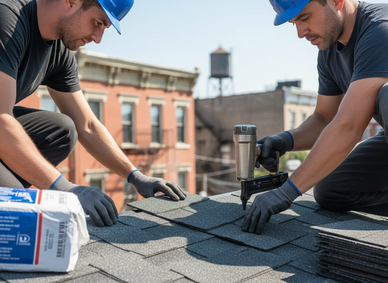 Close-up of durable asphalt shingles providing weather protection on a residential roof.